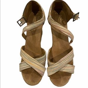Multicolored Toms Ankle Strap Cork Wedges Sz 8.5W